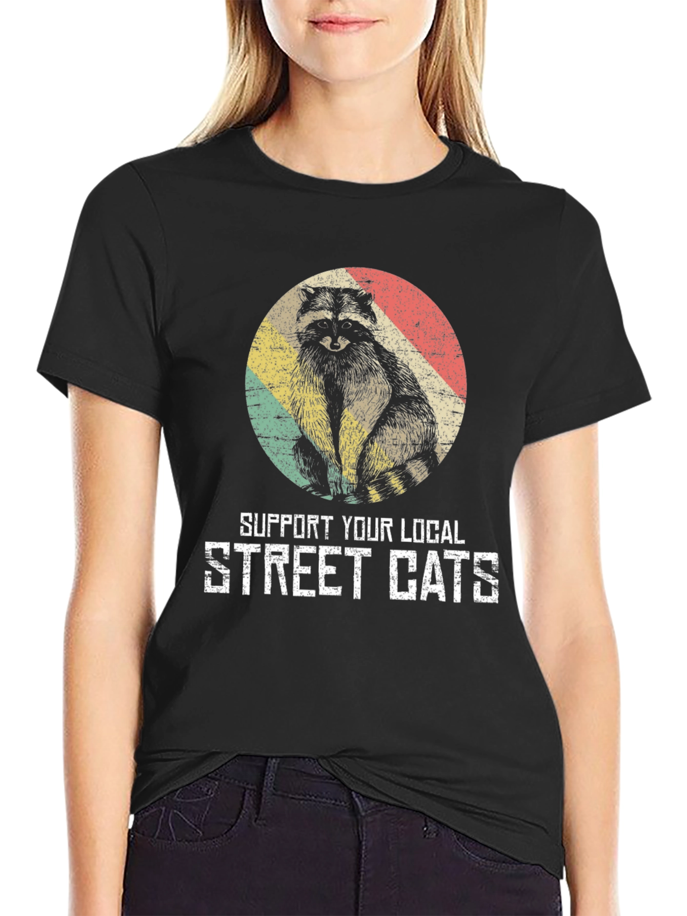 Retro Raccoon Support Street Cats T-Shirt