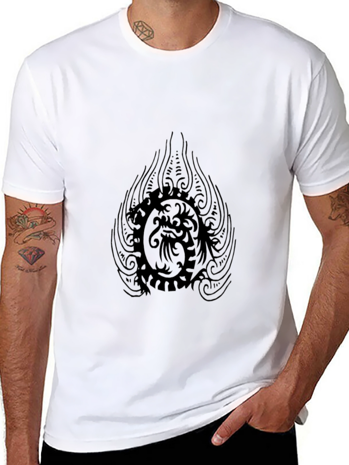 Mens Black Dragon Graphic Tee - Stylish Comfort