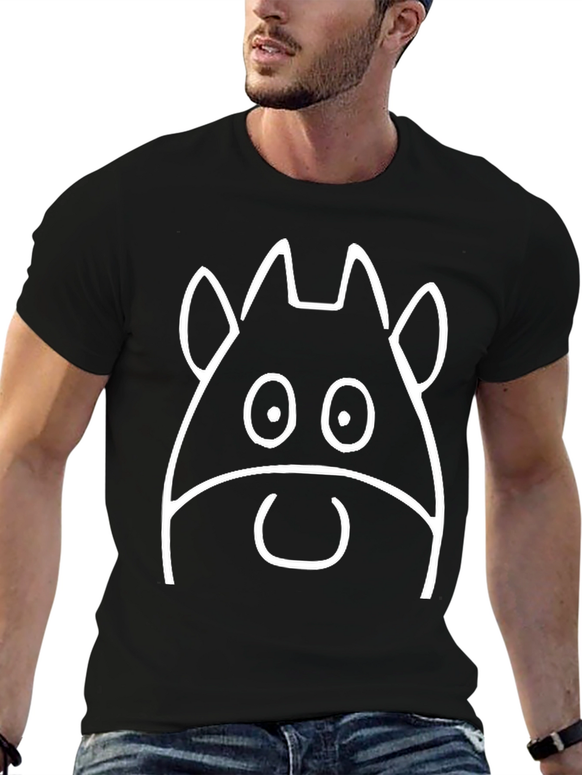 Funny Cow Face Graphic Tee - Black T-Shirt