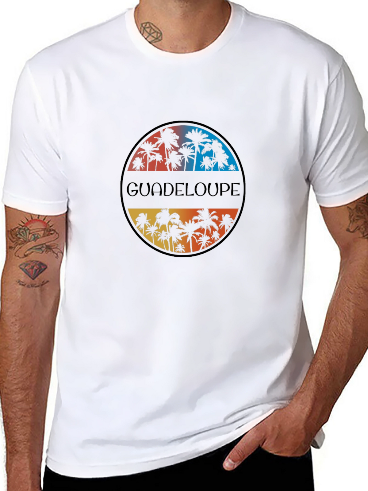 Guadeloupe Palm Tree Graphic Black T-Shirt