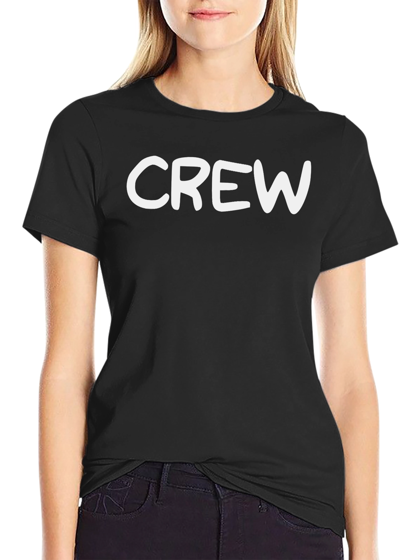 Crew Neck Black T-Shirt - Bold White Graphic