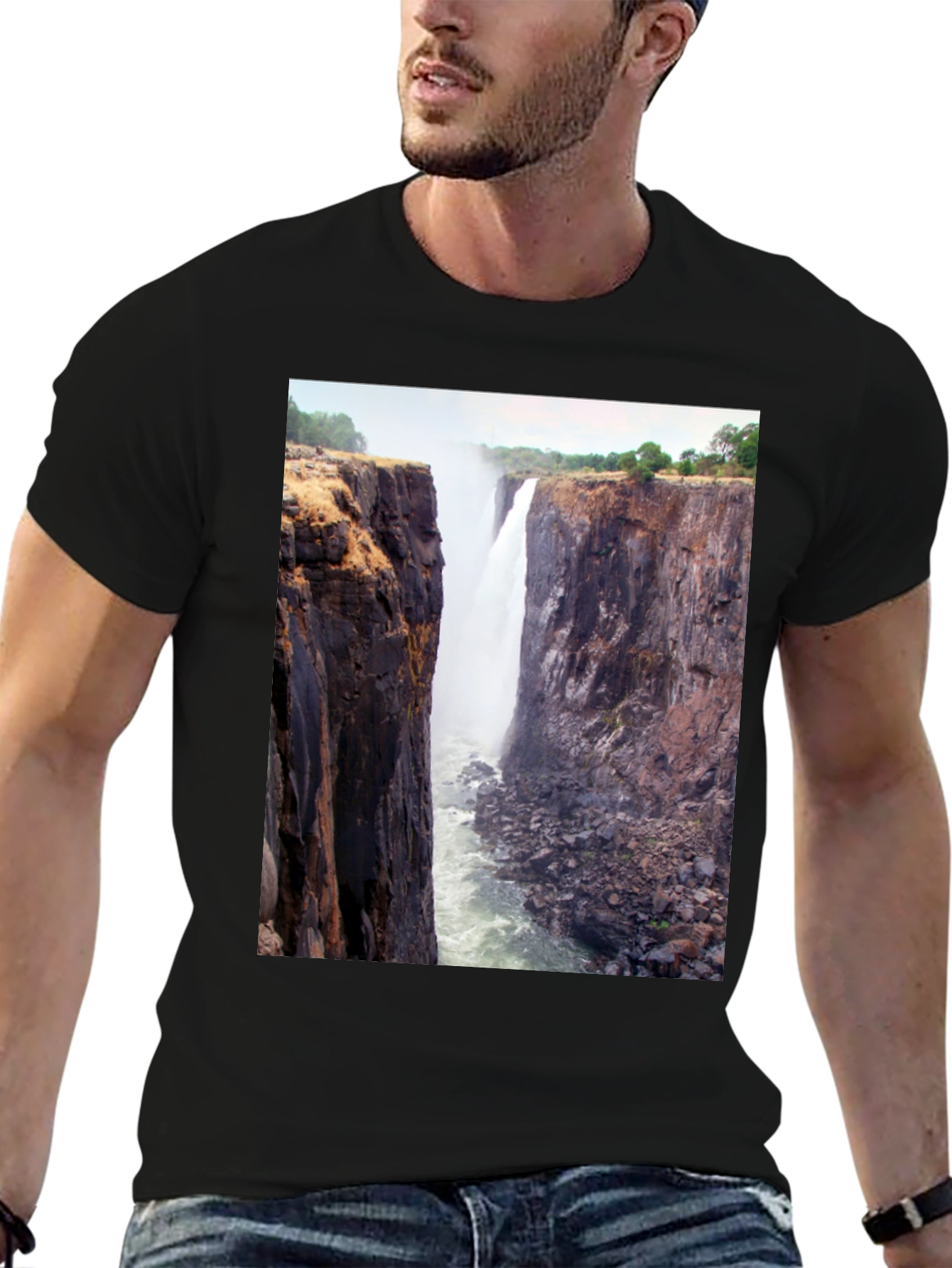 Waterfall Graphic Tee - Nature Lovers Black T-Shirt