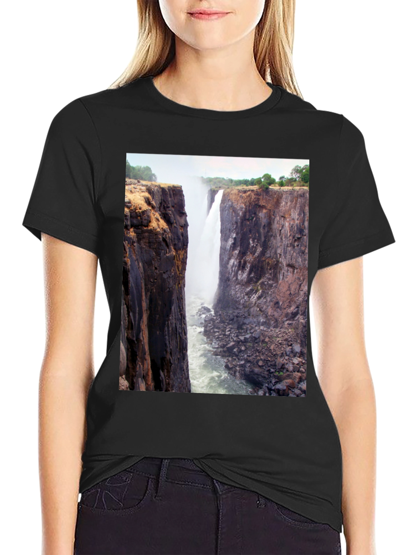 Waterfall Graphic Tee - Nature Lovers Black T-Shirt