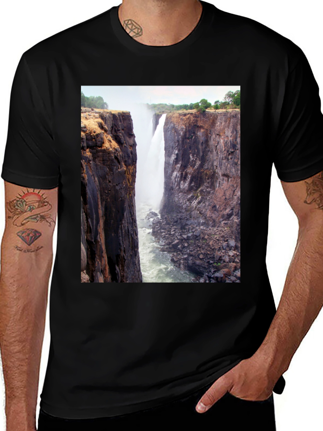 Waterfall Graphic Tee - Nature Lovers Black T-Shirt