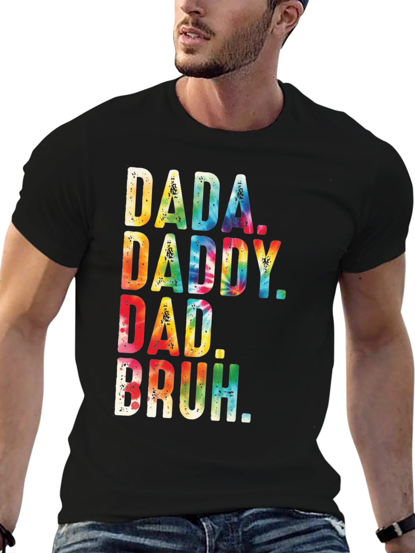 Dada Daddy Dad Bruh Tie Dye Mens Black T-Shirt