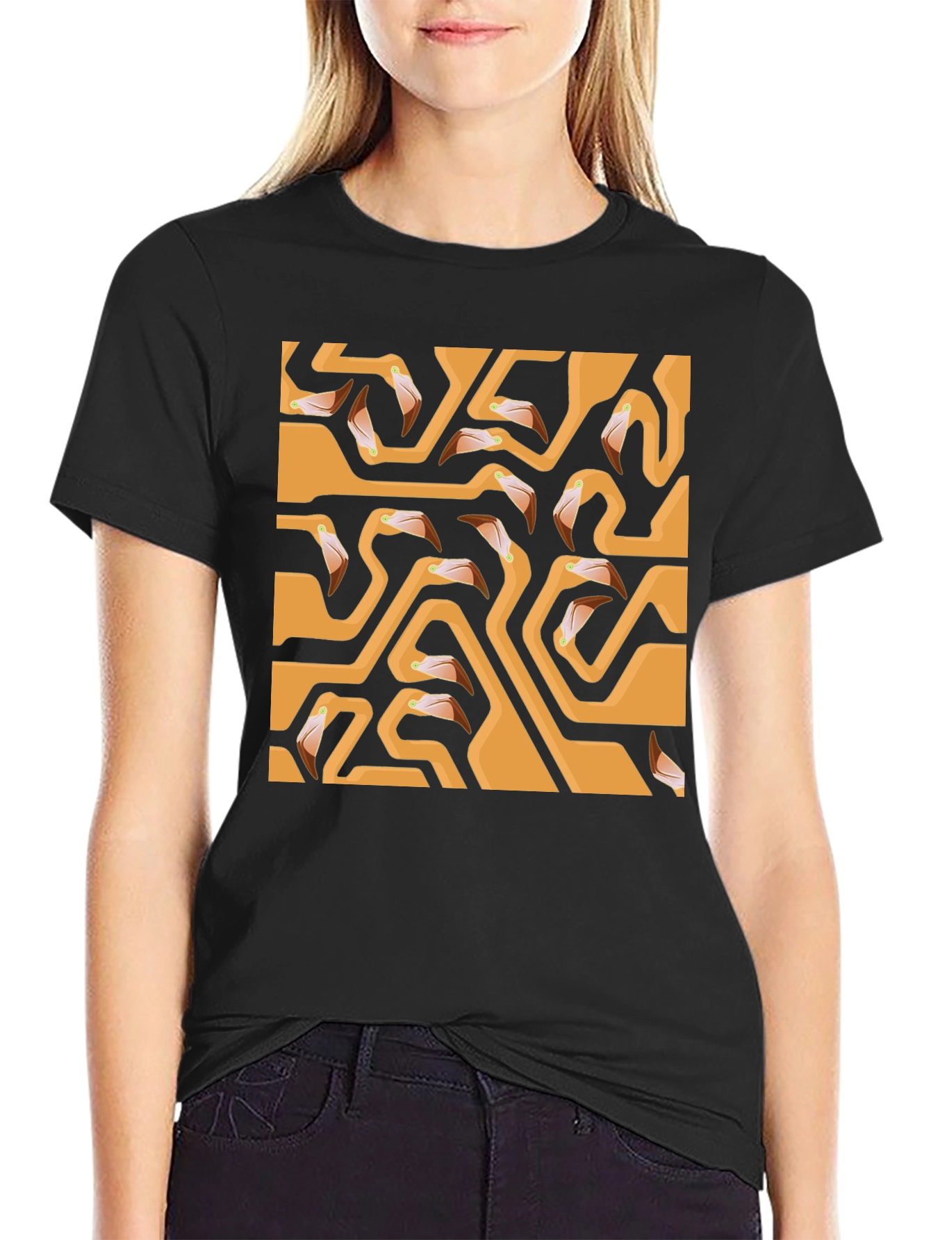 Flamingo Head Maze Black T-Shirt