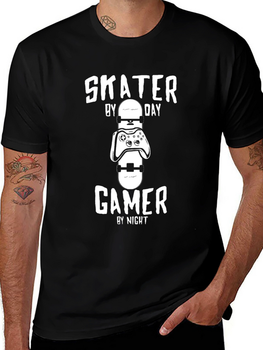 Skater Gamer T-Shirt: By Day & Night - Cool Graphic Tee