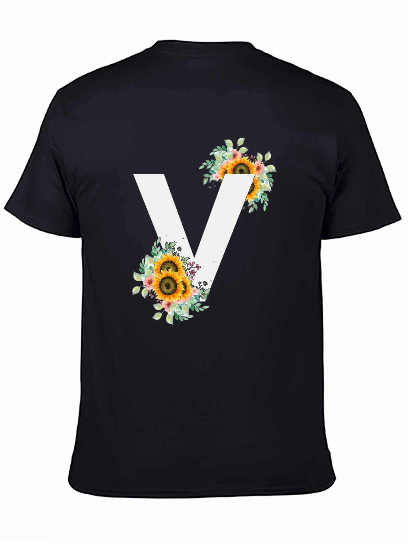 Sunflower Initial V Black T-Shirt