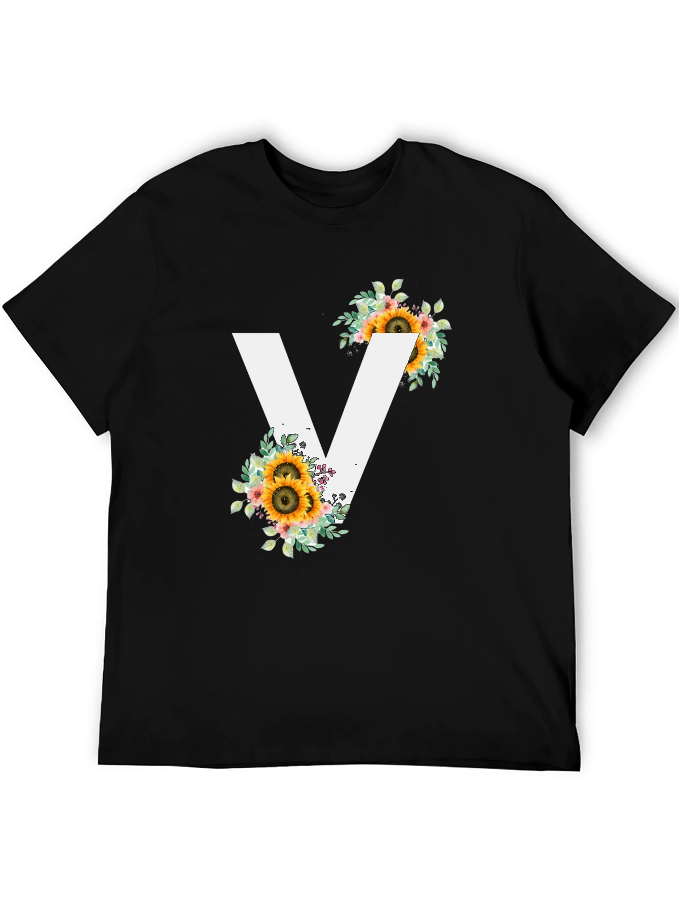 Sunflower Initial V Black T-Shirt