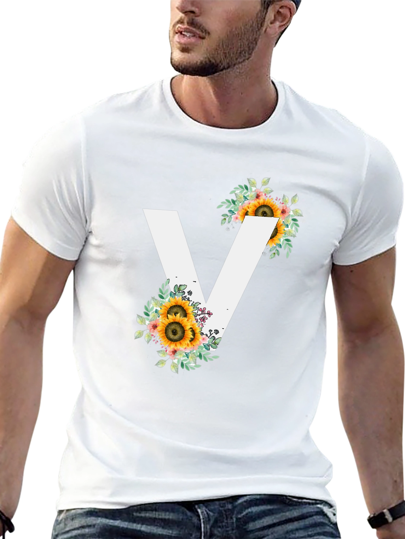 Sunflower Initial V Black T-Shirt