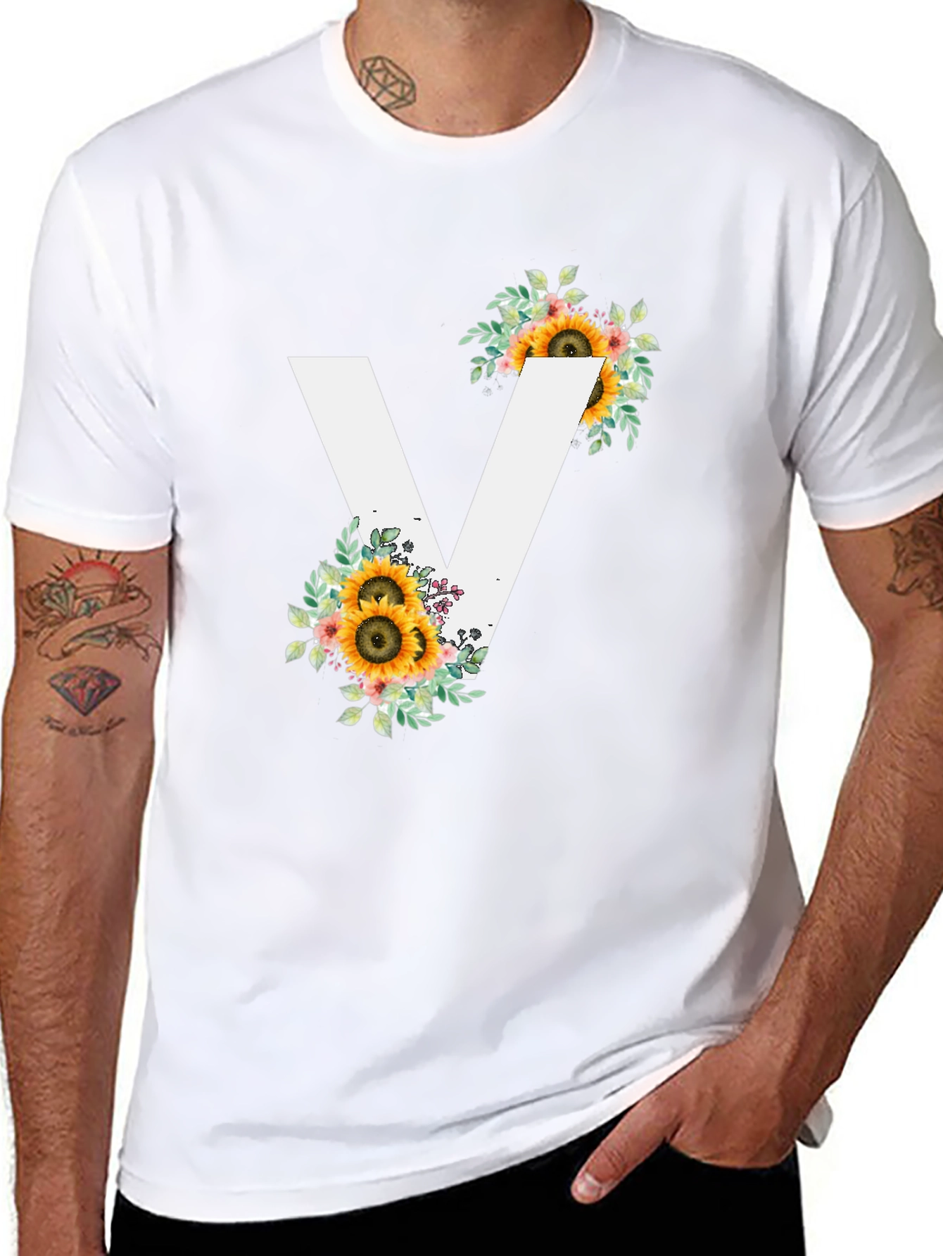 Sunflower Initial V Black T-Shirt