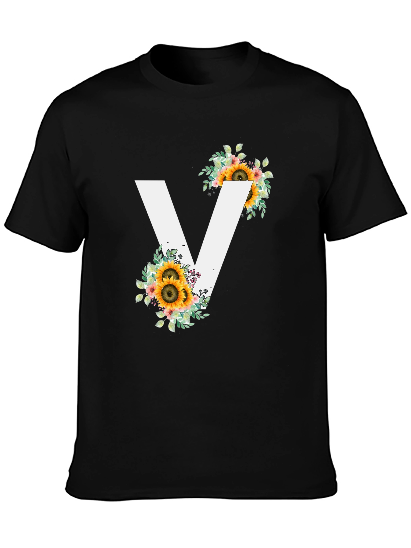 Sunflower Initial V Black T-Shirt