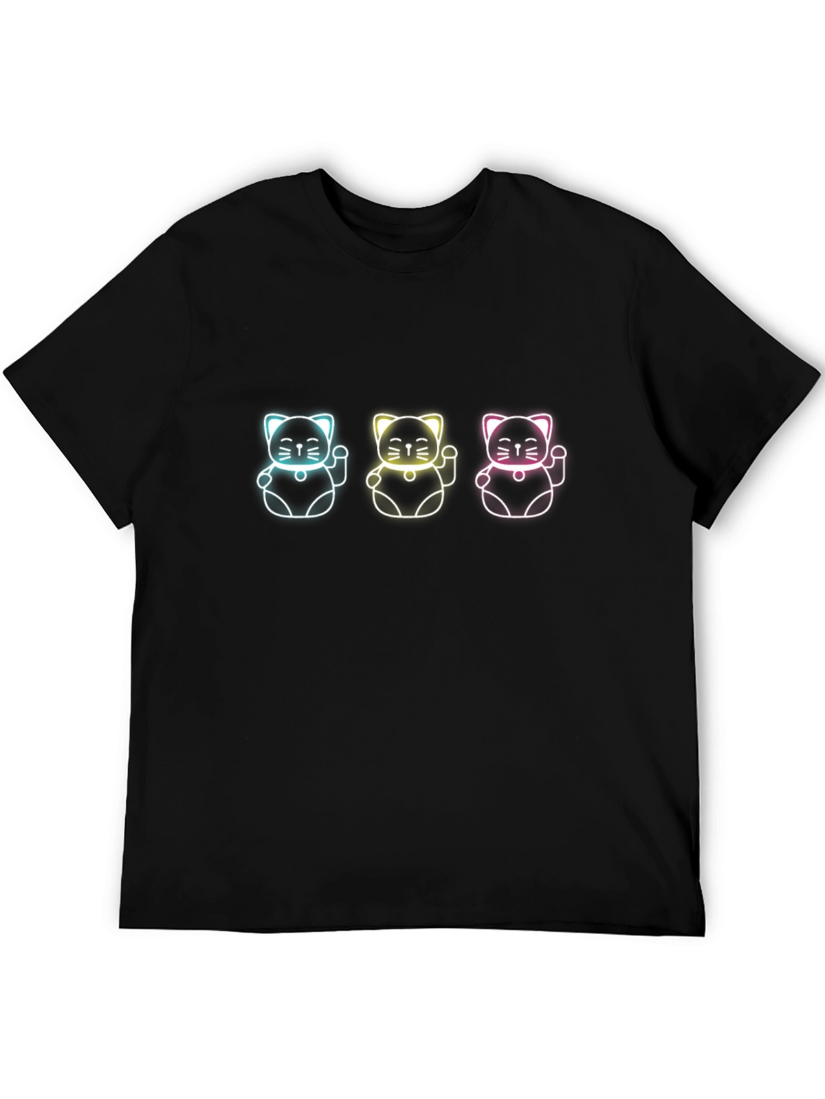 Neon Lucky Cat T-Shirt - Black