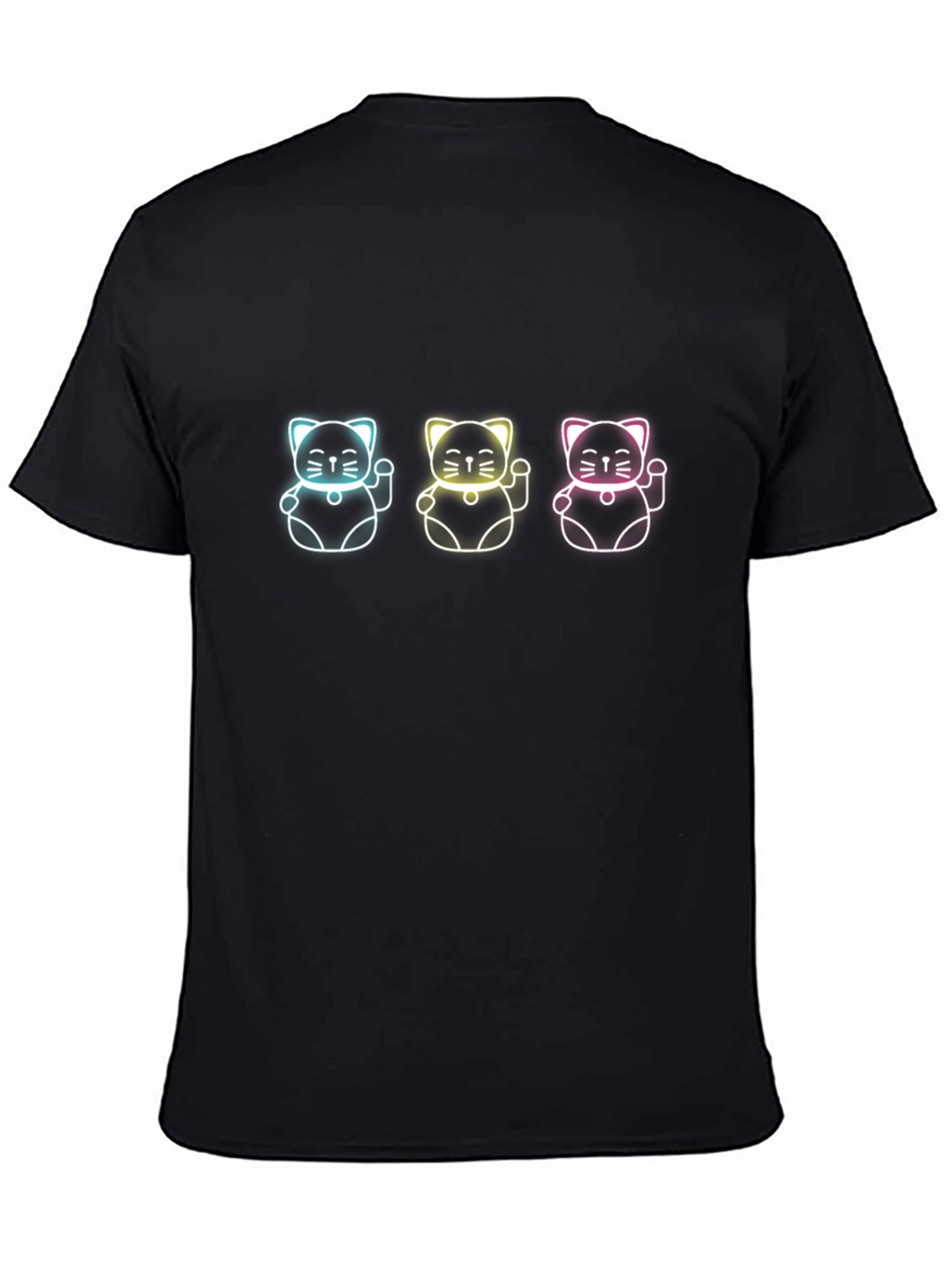 Neon Lucky Cat T-Shirt - Black