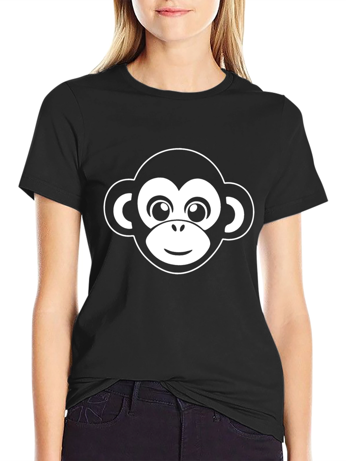 Fun Monkey Face Graphic Tee - Black