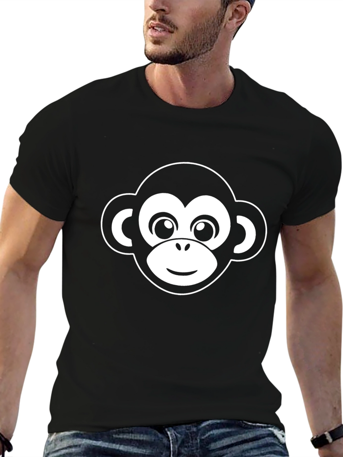 Fun Monkey Face Graphic Tee - Black