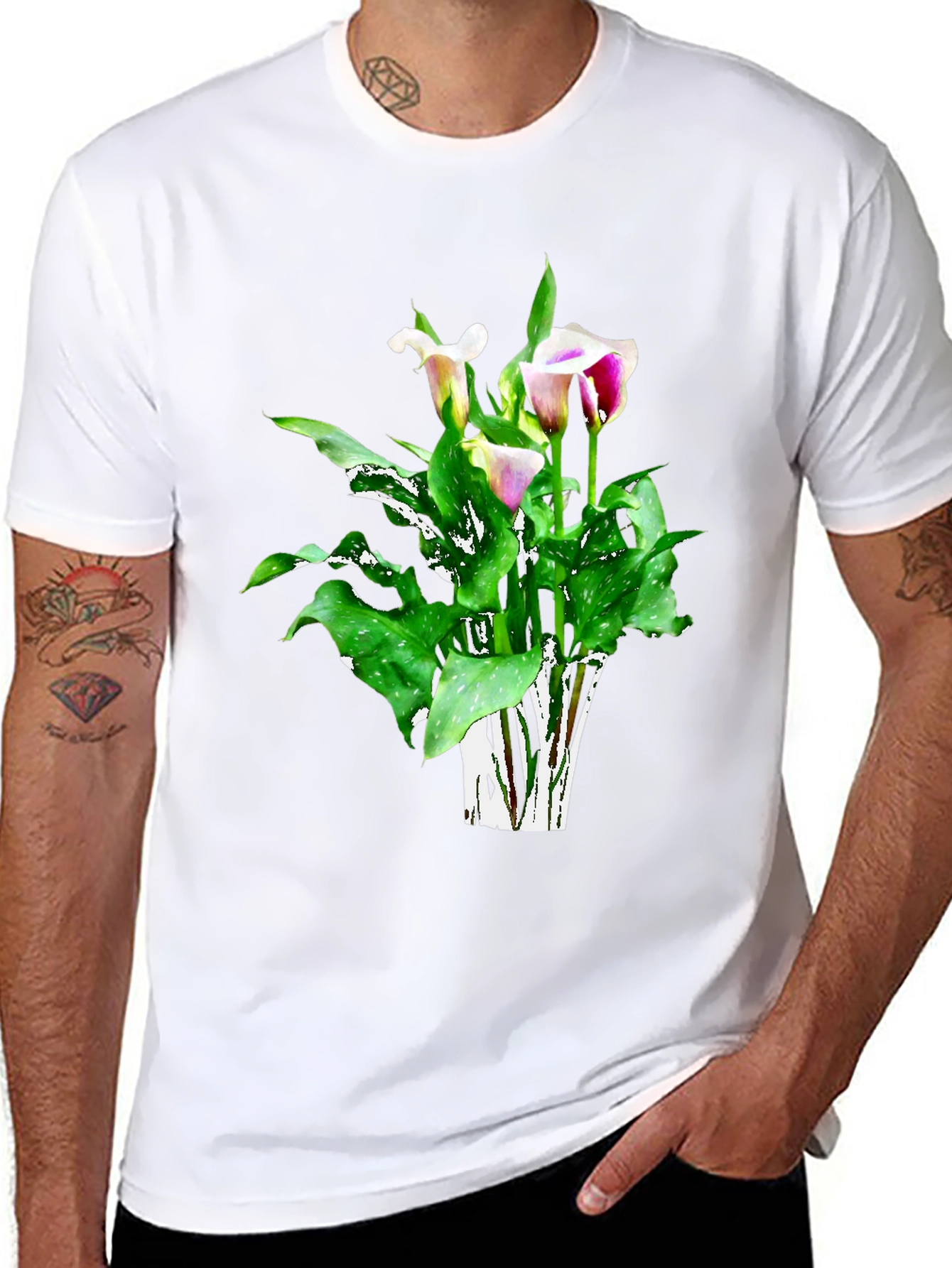 Calla Lily Flower Graphic Black T-Shirt