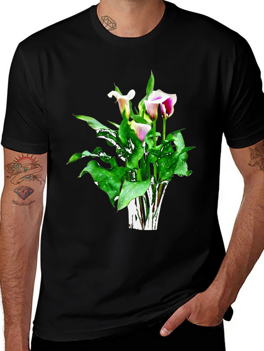 Calla Lily Flower Graphic Black T-Shirt