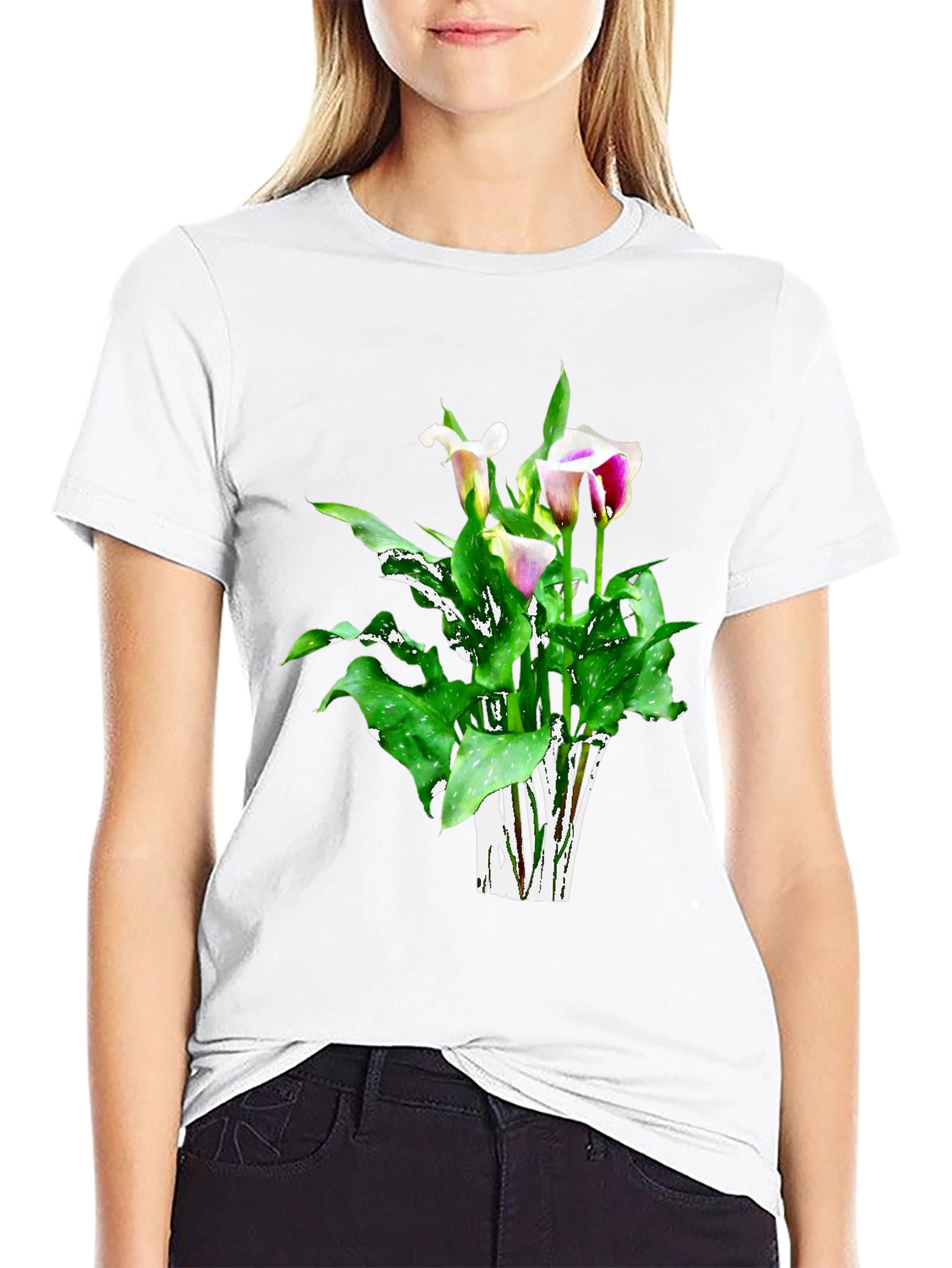 Calla Lily Flower Graphic Black T-Shirt