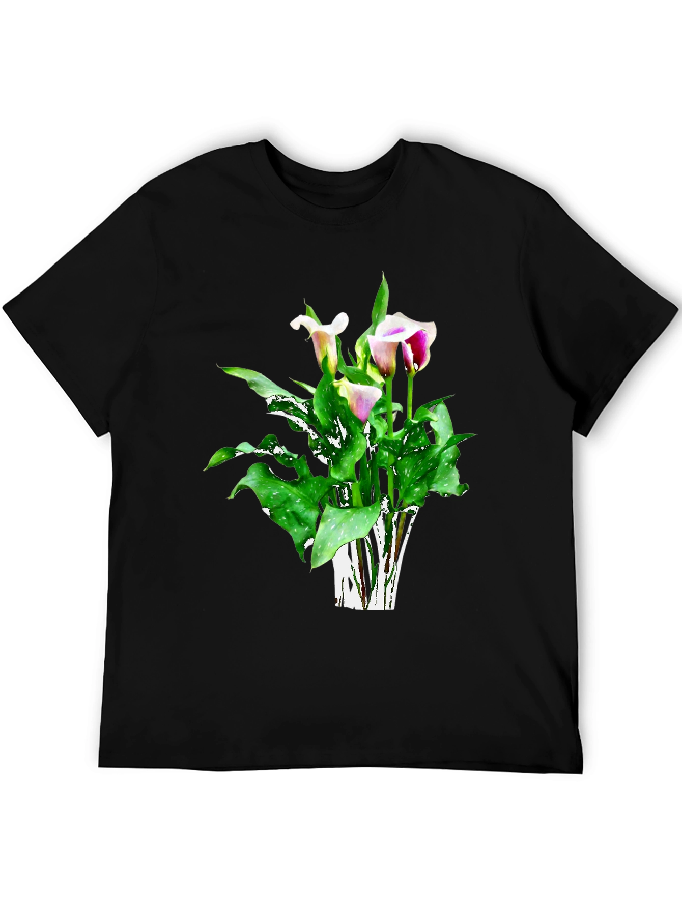 Calla Lily Flower Graphic Black T-Shirt