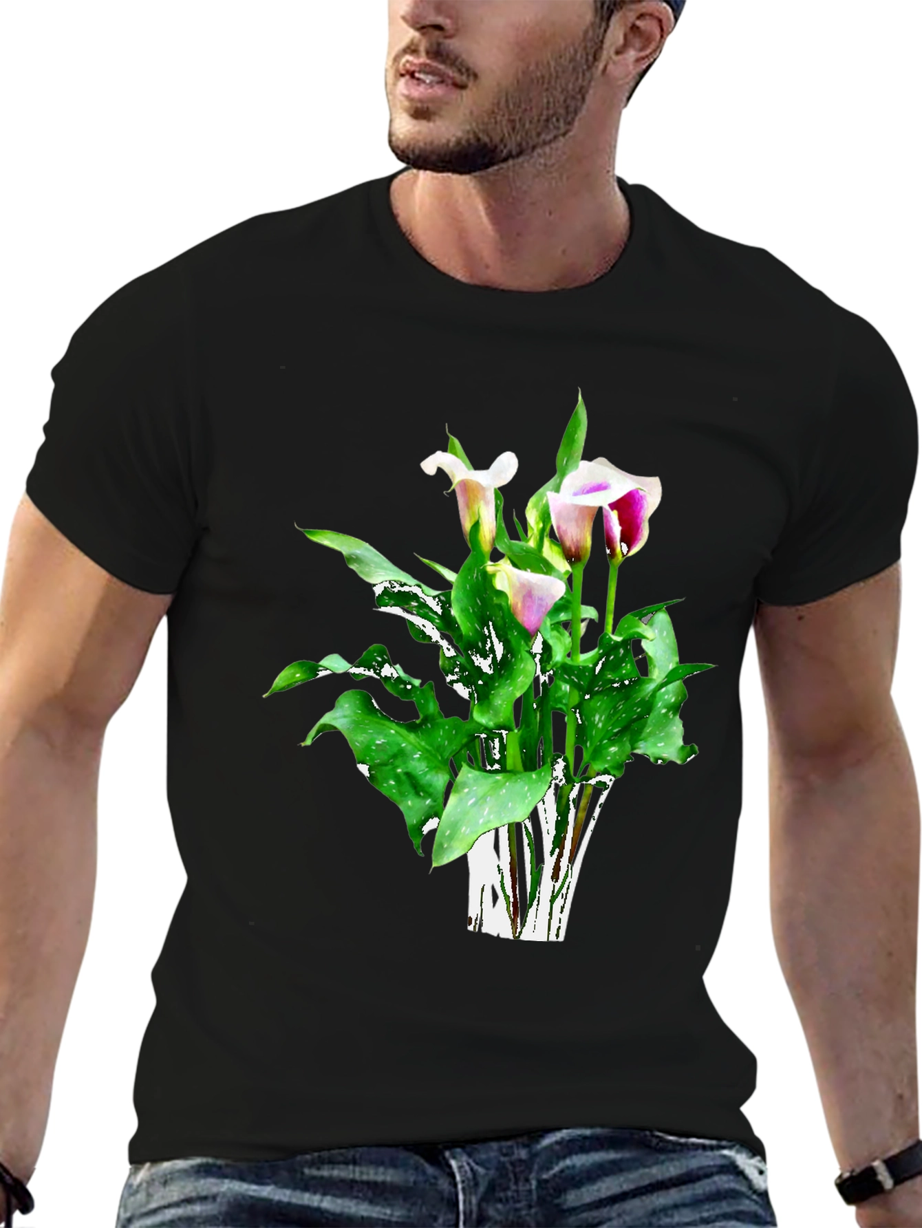 Calla Lily Flower Graphic Black T-Shirt
