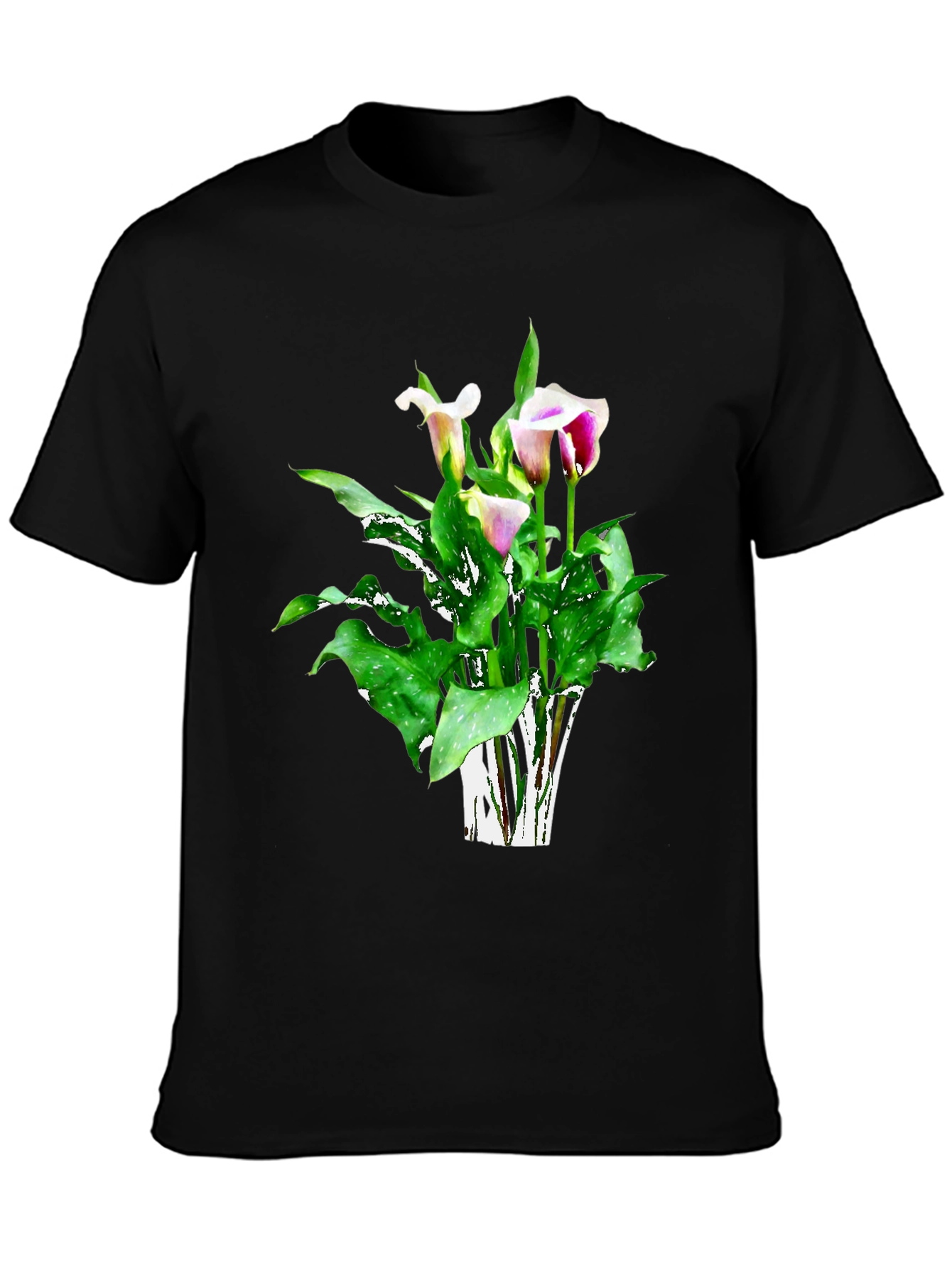 Calla Lily Flower Graphic Black T-Shirt