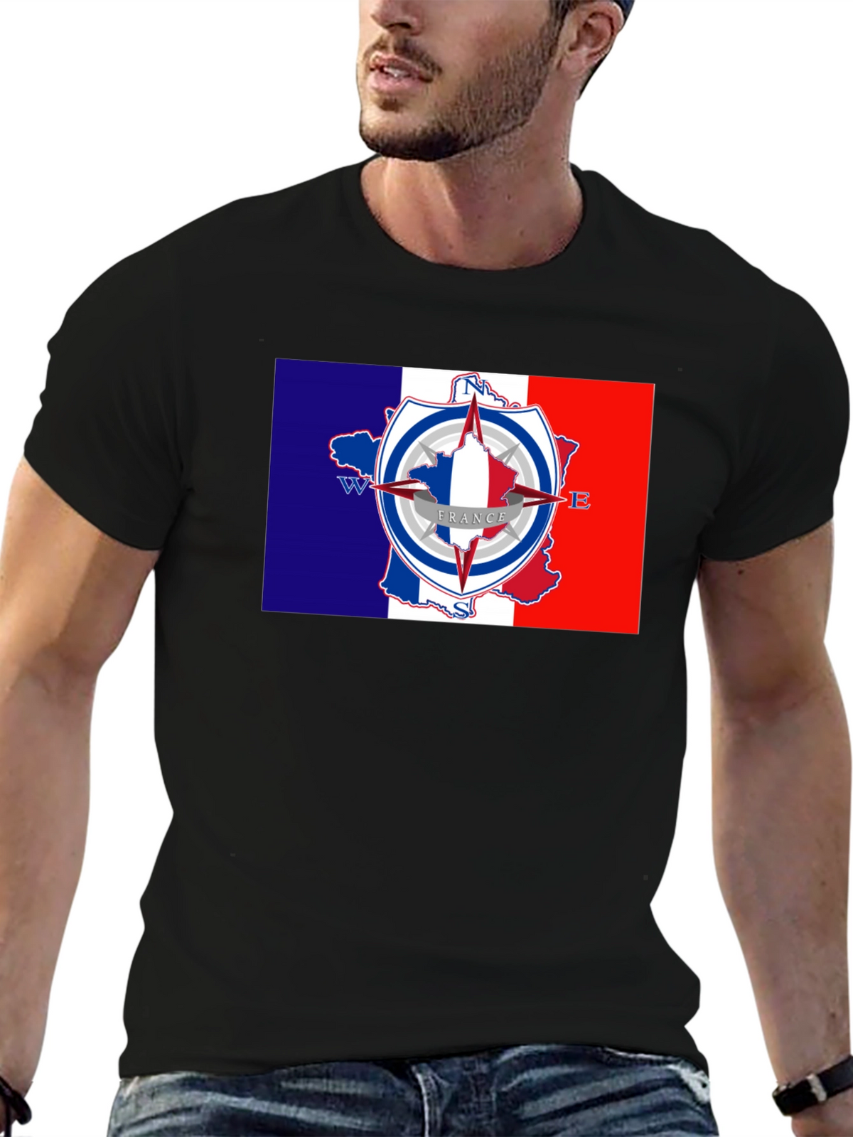 France Compass T-Shirt - Black Crew Neck Tee