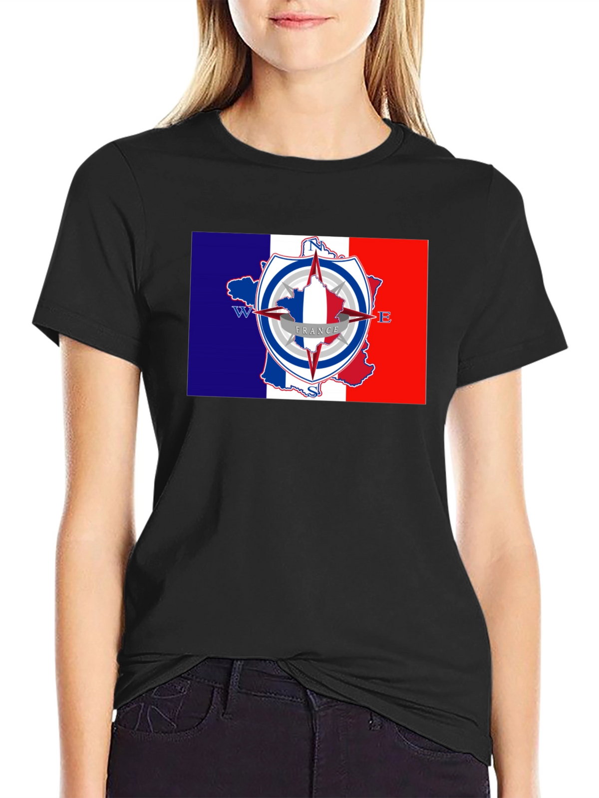 France Compass T-Shirt - Black Crew Neck Tee