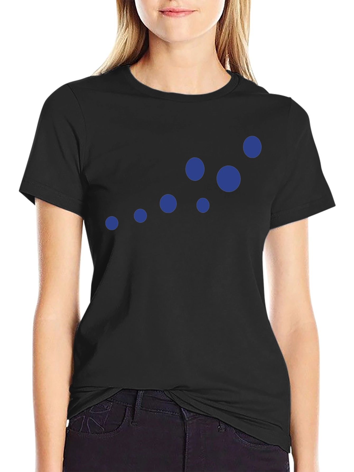 Stylish Black Tee with Blue Dots