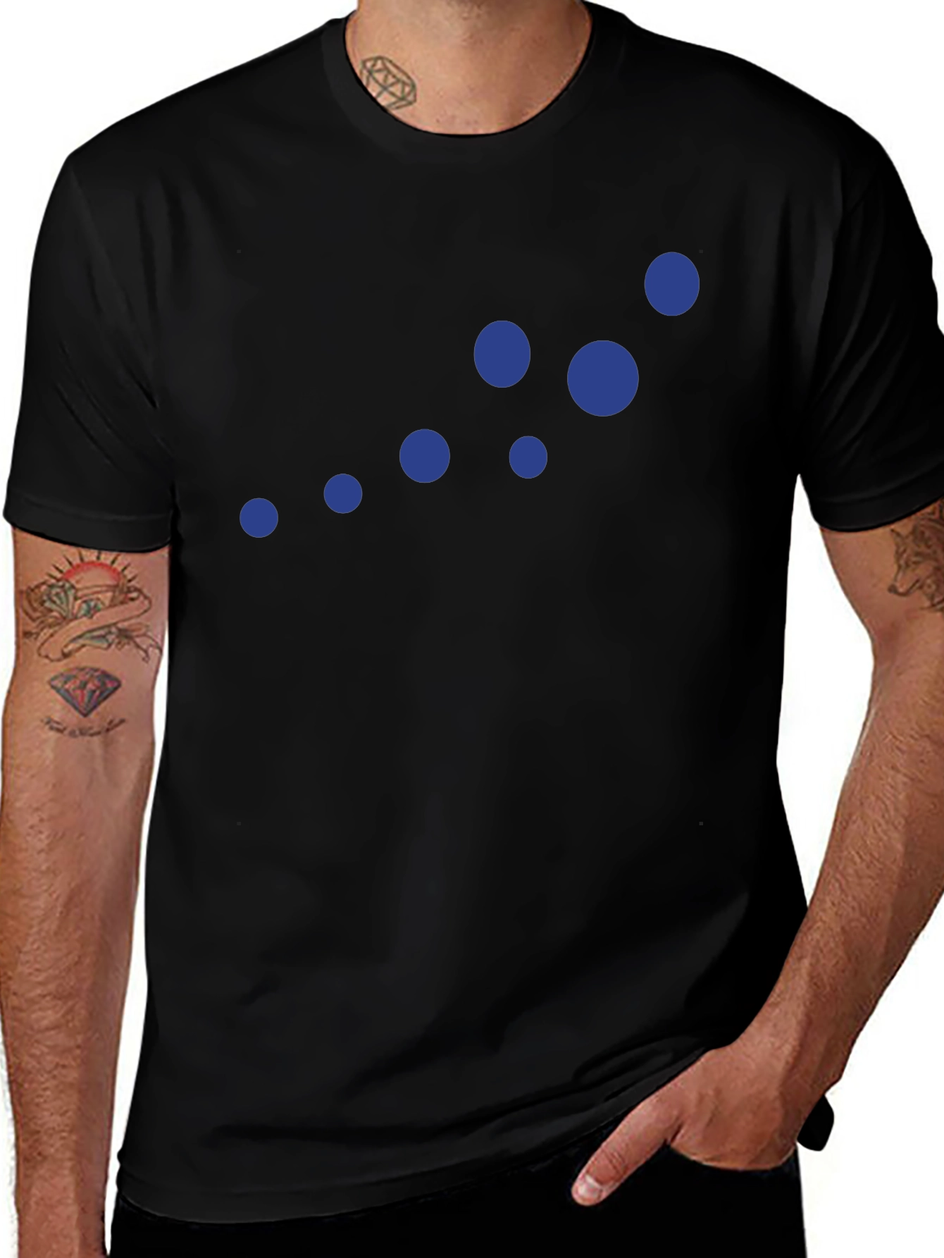 Stylish Black Tee with Blue Dots