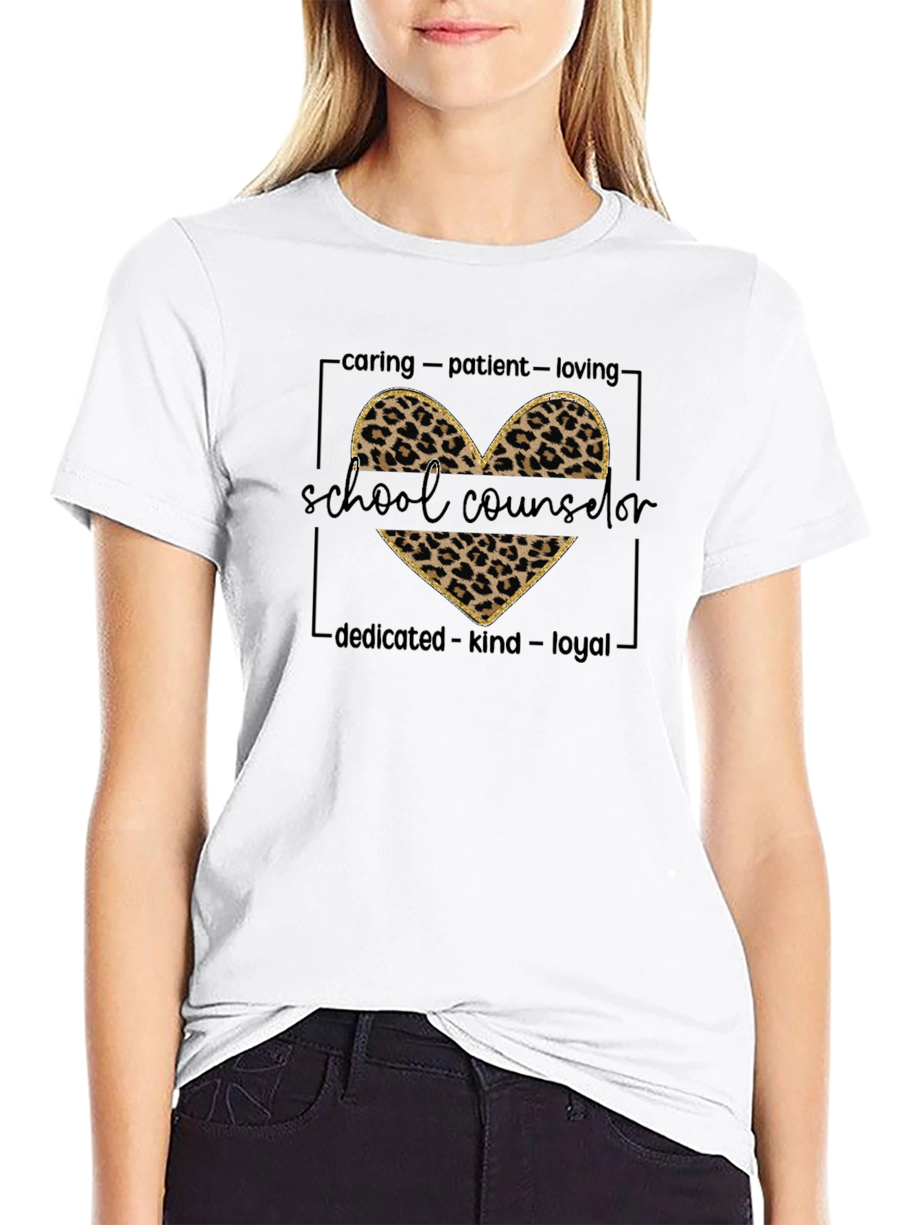 School Counselor Leopard Heart T-Shirt