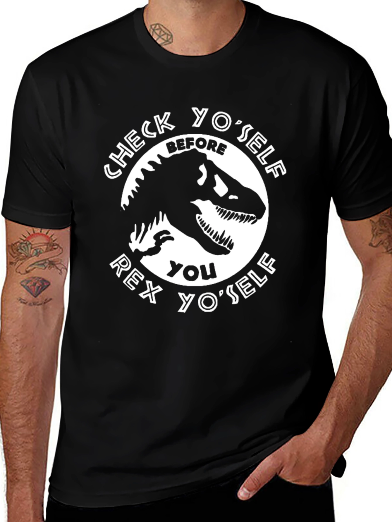 Check Yoself Rex Yoself Black T-Shirt