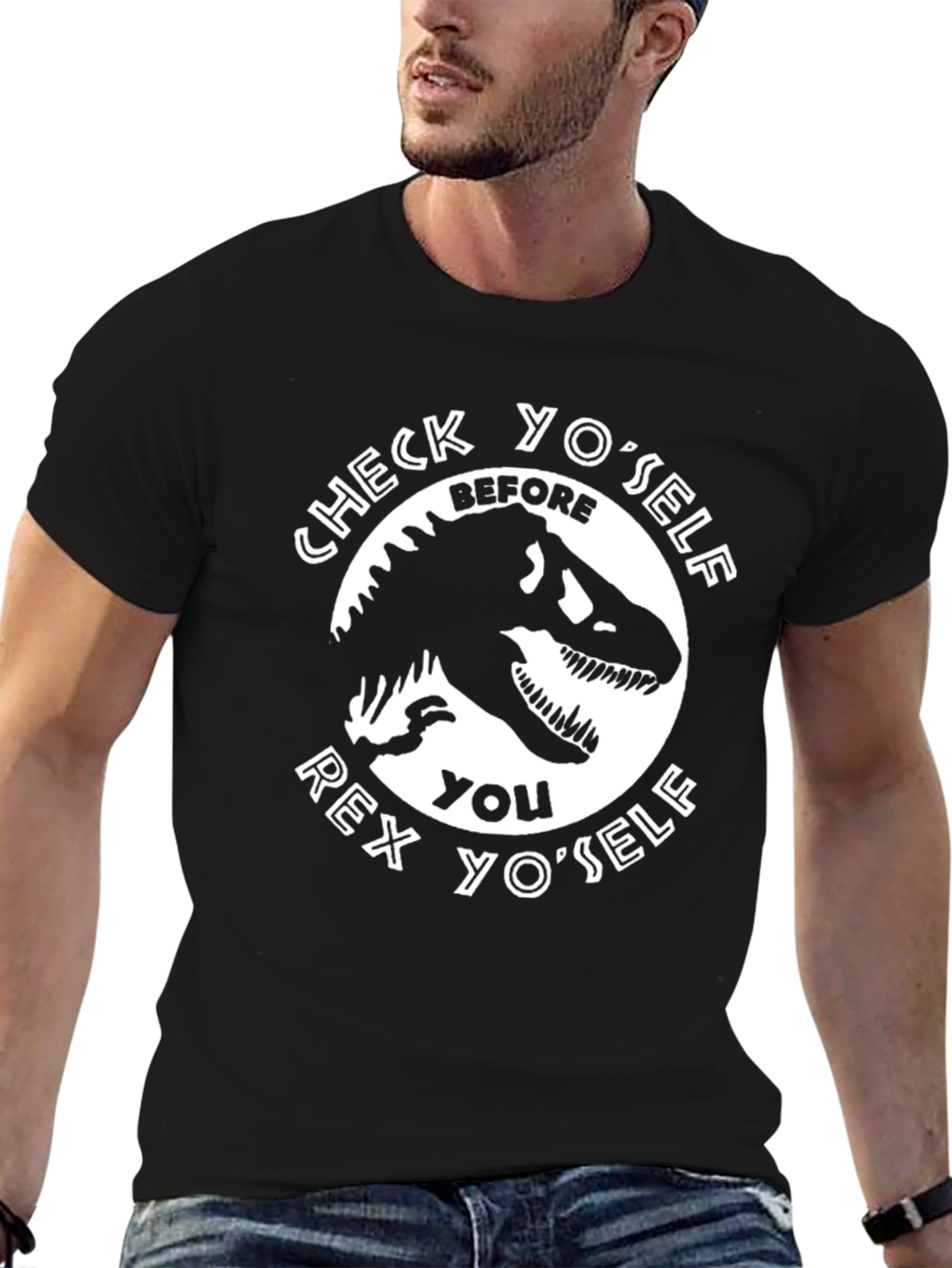 Check Yoself Rex Yoself Black T-Shirt