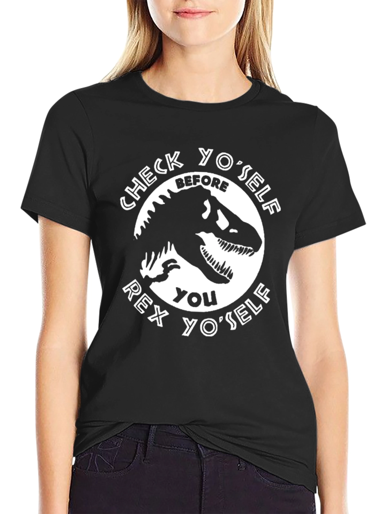 Check Yoself Rex Yoself Black T-Shirt