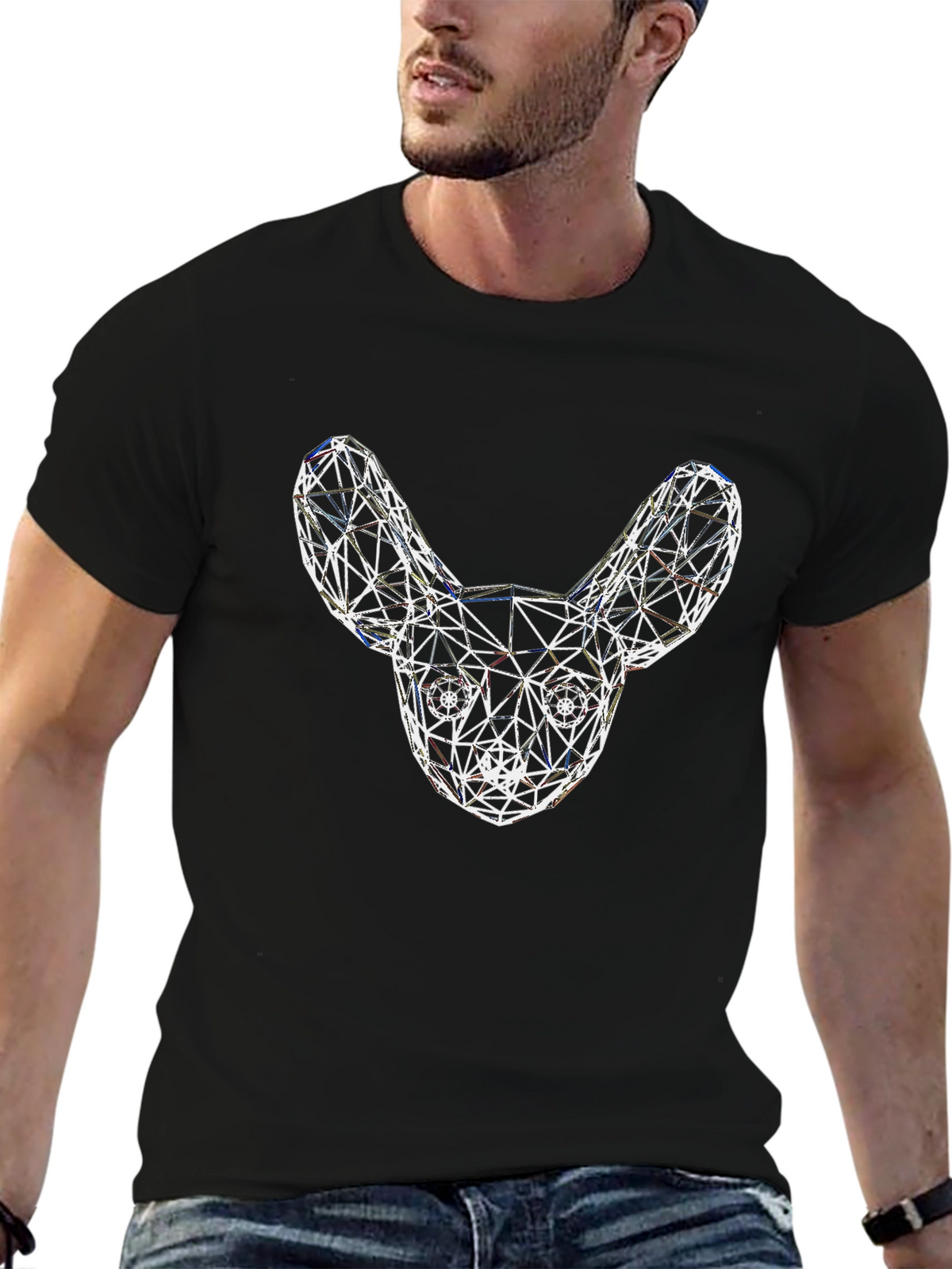 Geometric Dog Head Black T-Shirt