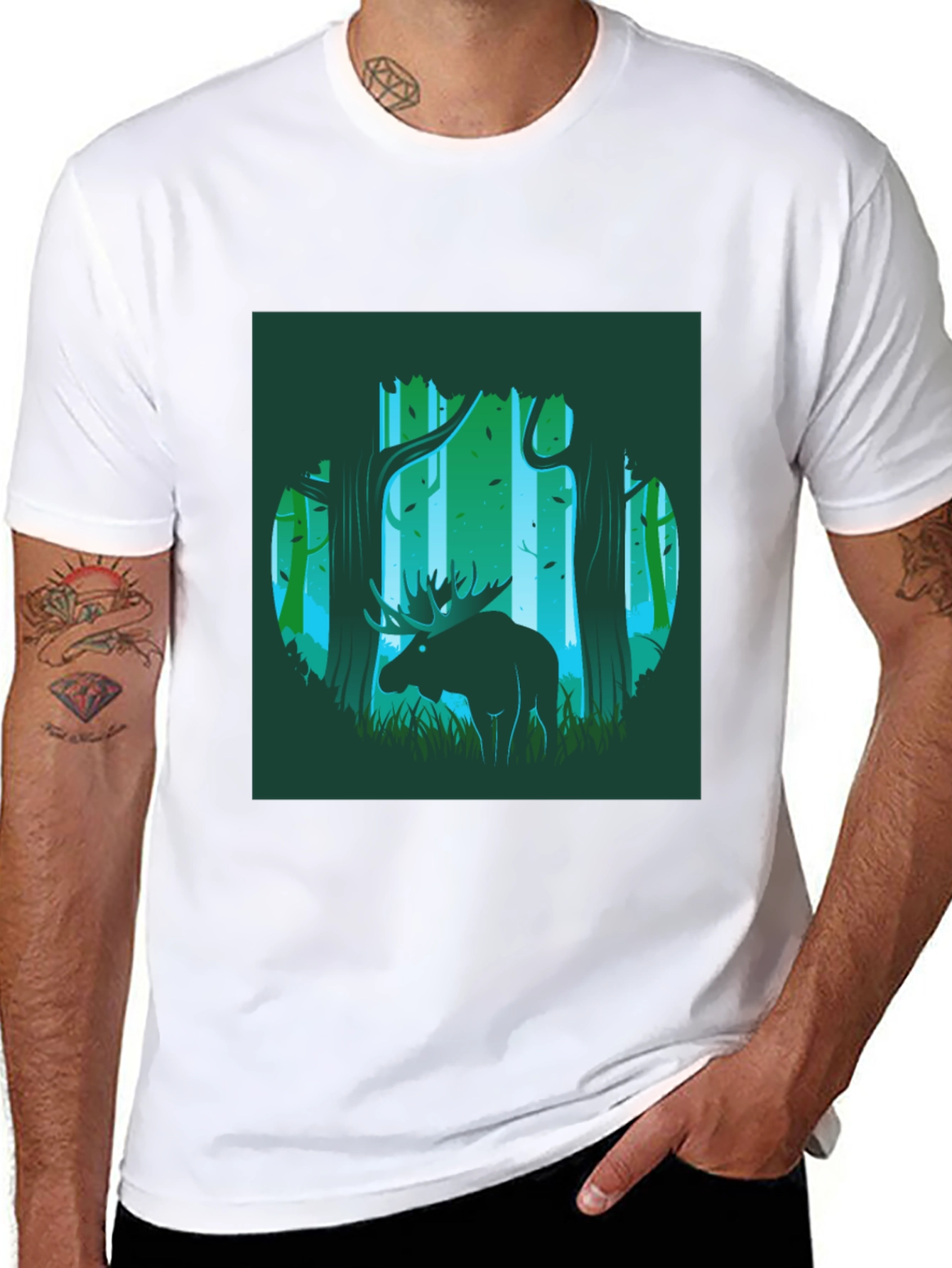 Moose in Forest Graphic Print T-Shirt