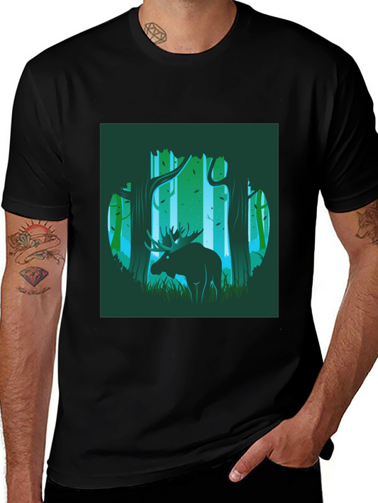 Moose in Forest Graphic Print T-Shirt
