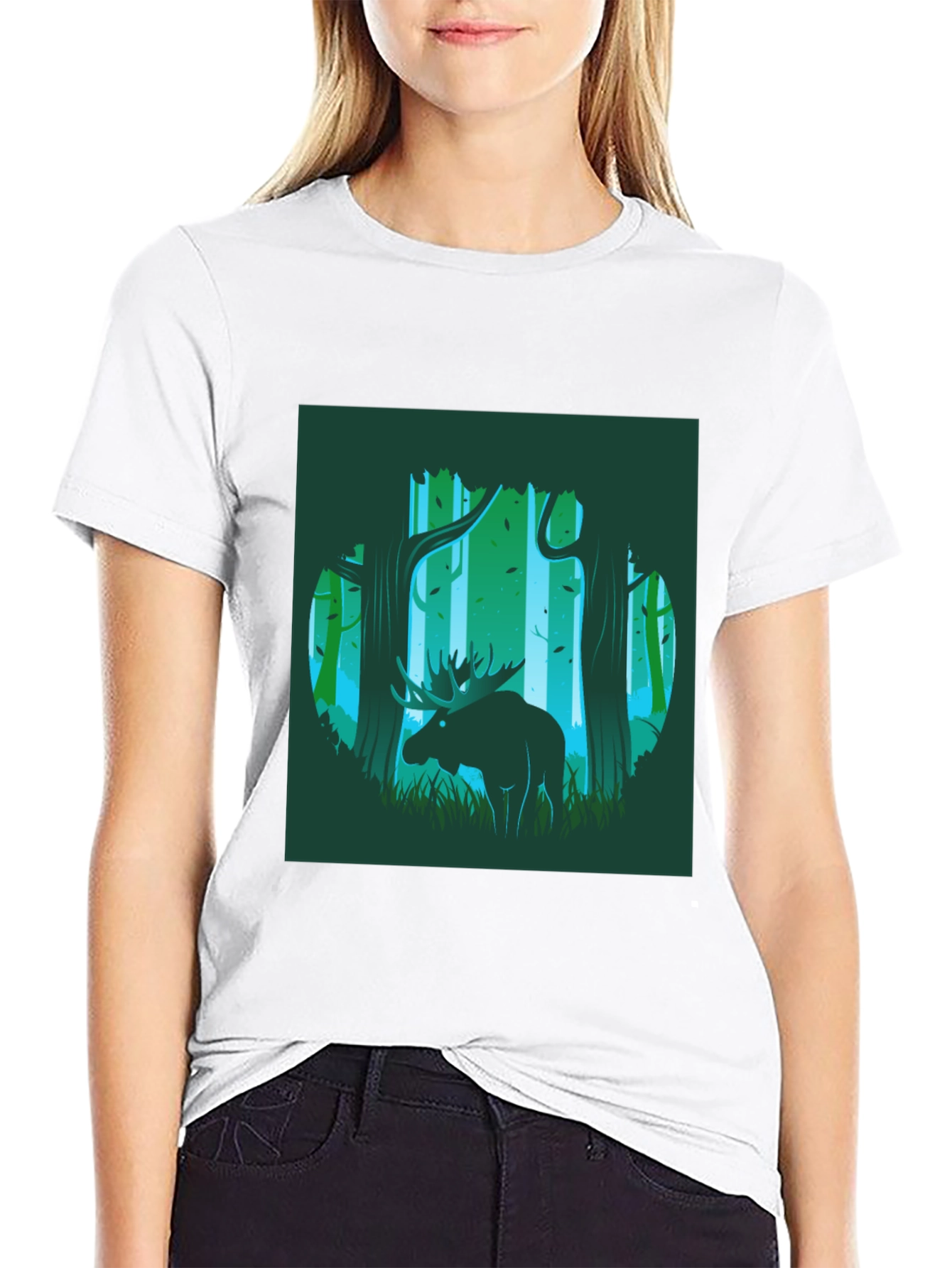 Moose in Forest Graphic Print T-Shirt
