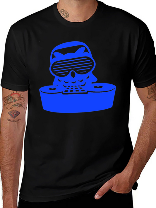 DJ Owl Graphic Tee - Cool Black Cotton Blend T-Shirt