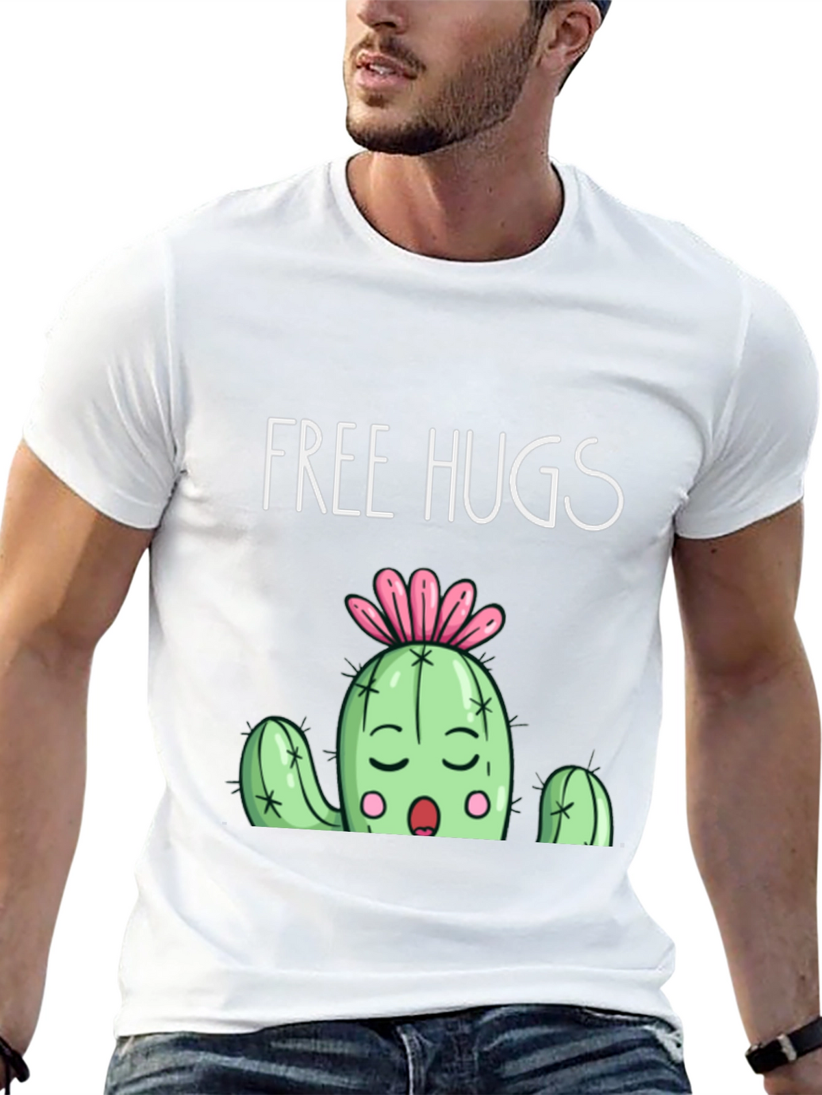 Free Hugs Cactus Graphic T-Shirt