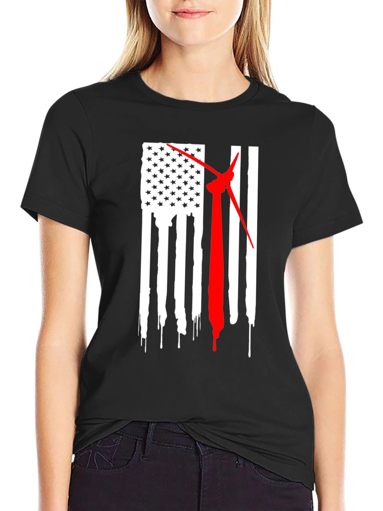 Wind Turbine American Flag T-Shirt