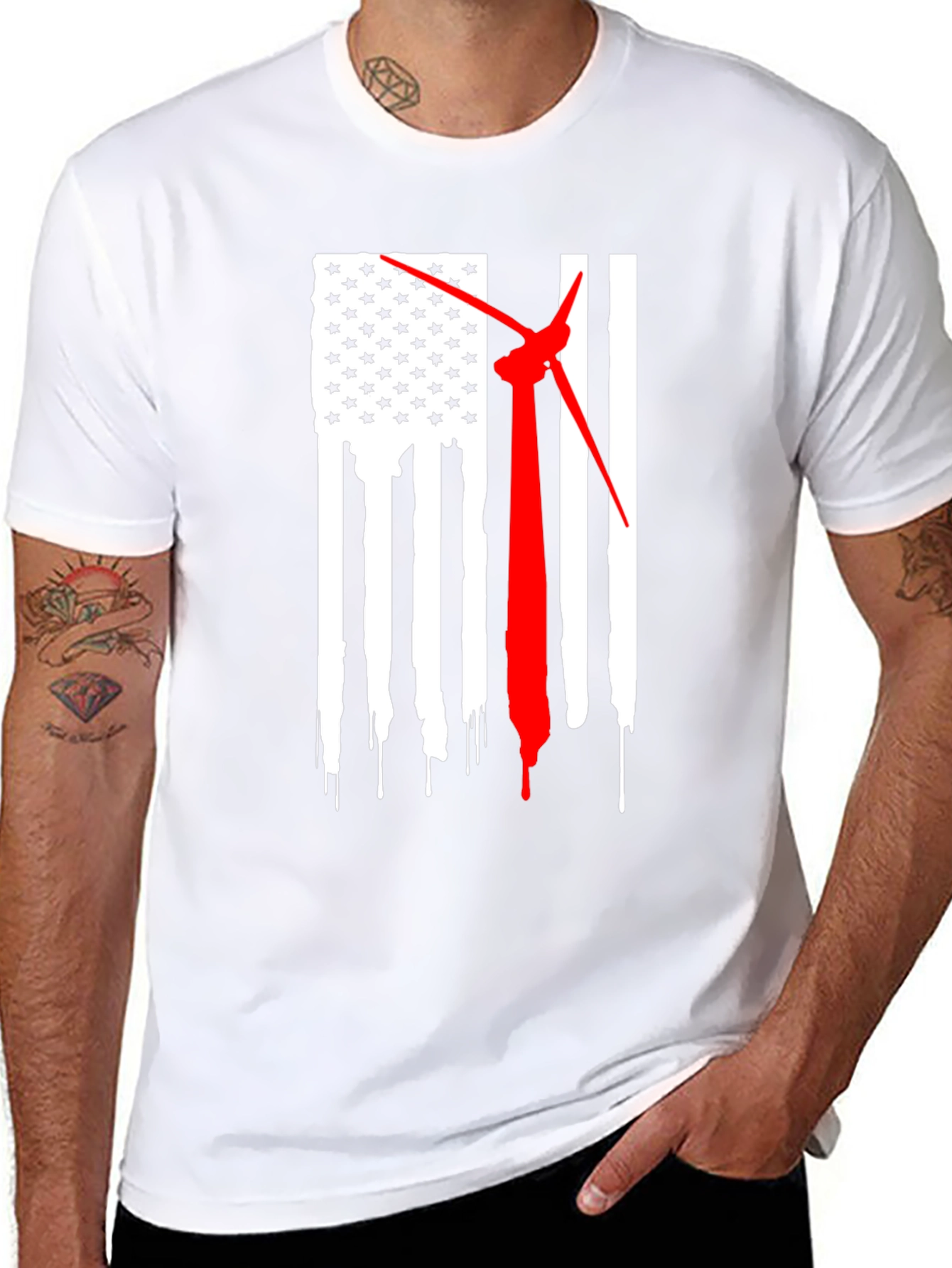 Wind Turbine American Flag T-Shirt