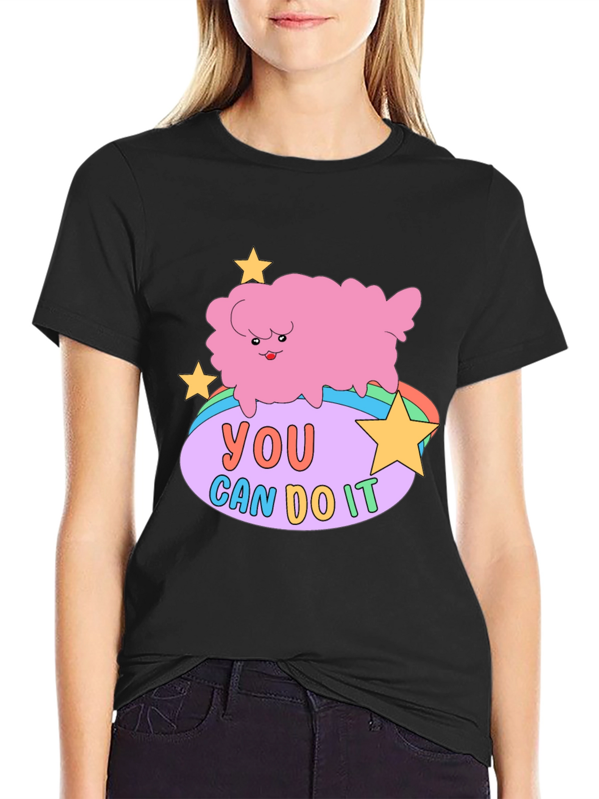 Motivating Cartoon Cloud Black T-Shirt