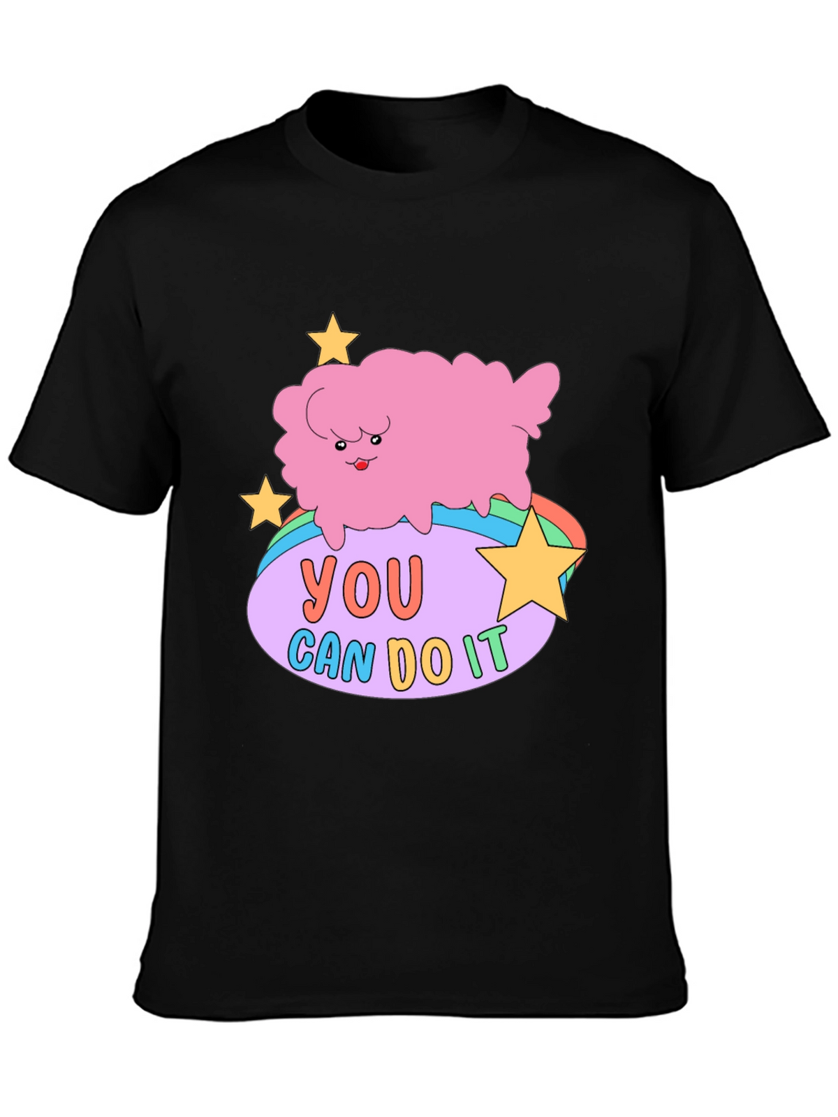 Motivating Cartoon Cloud Black T-Shirt