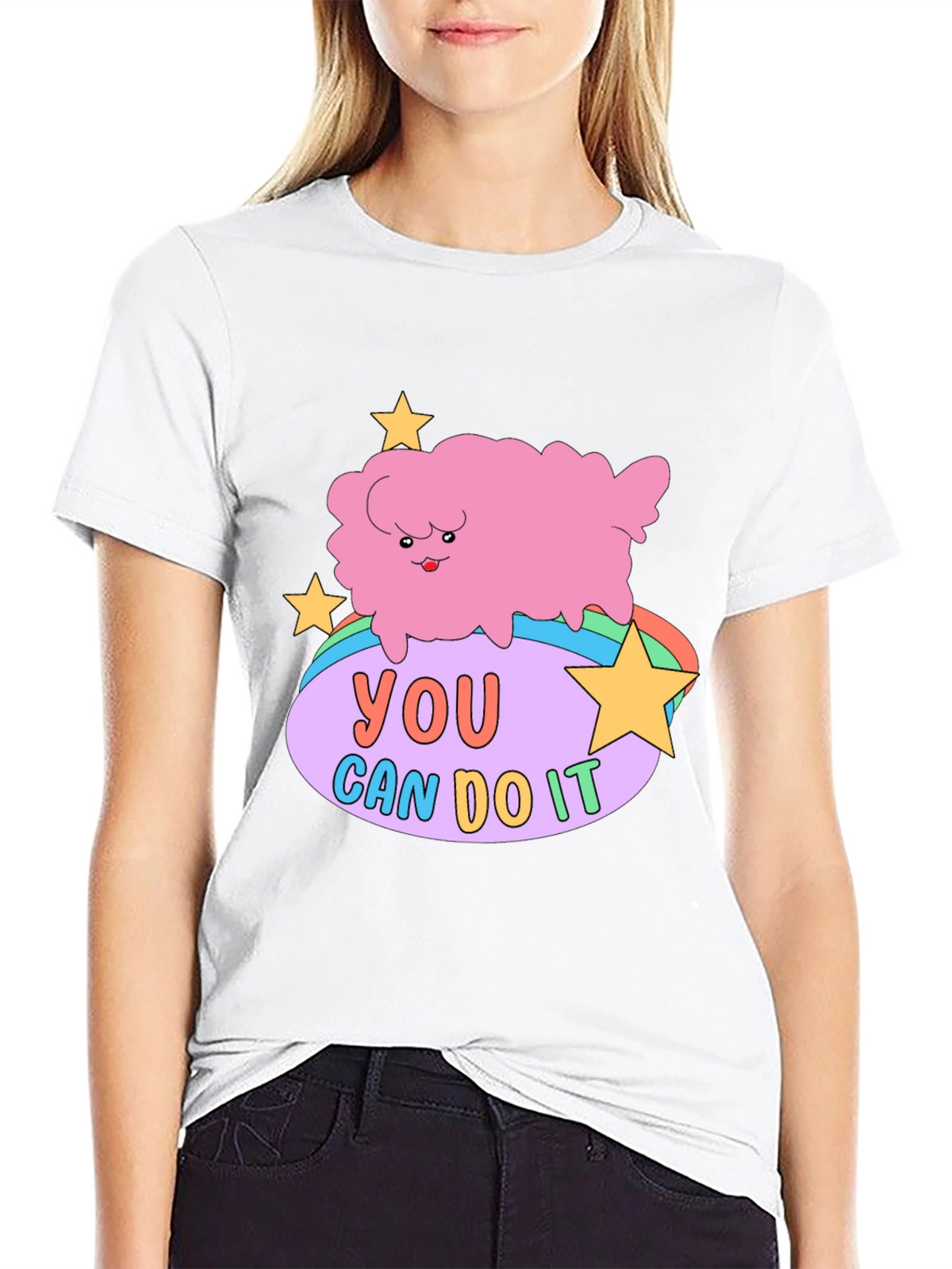 Motivating Cartoon Cloud Black T-Shirt