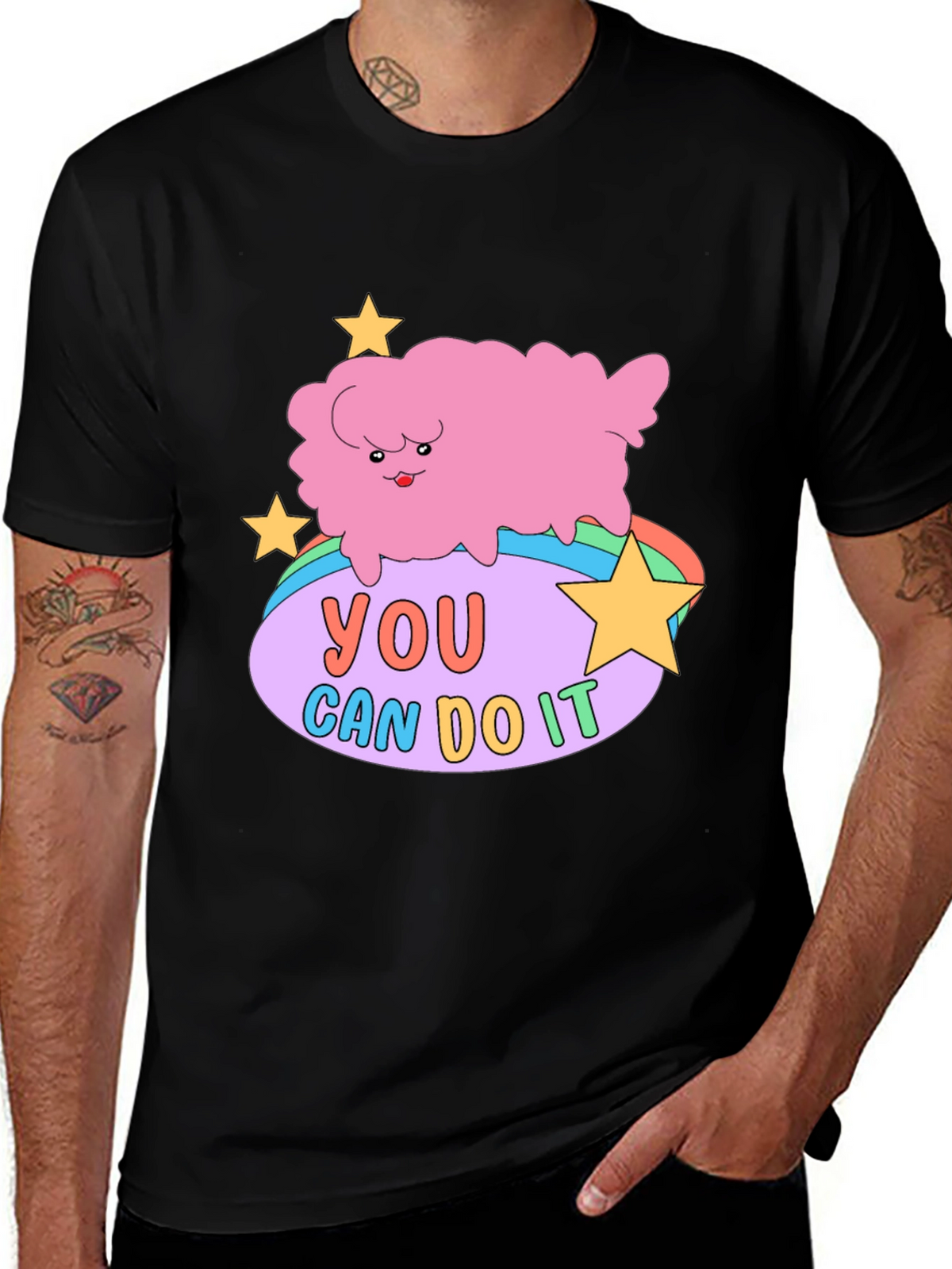 Motivating Cartoon Cloud Black T-Shirt