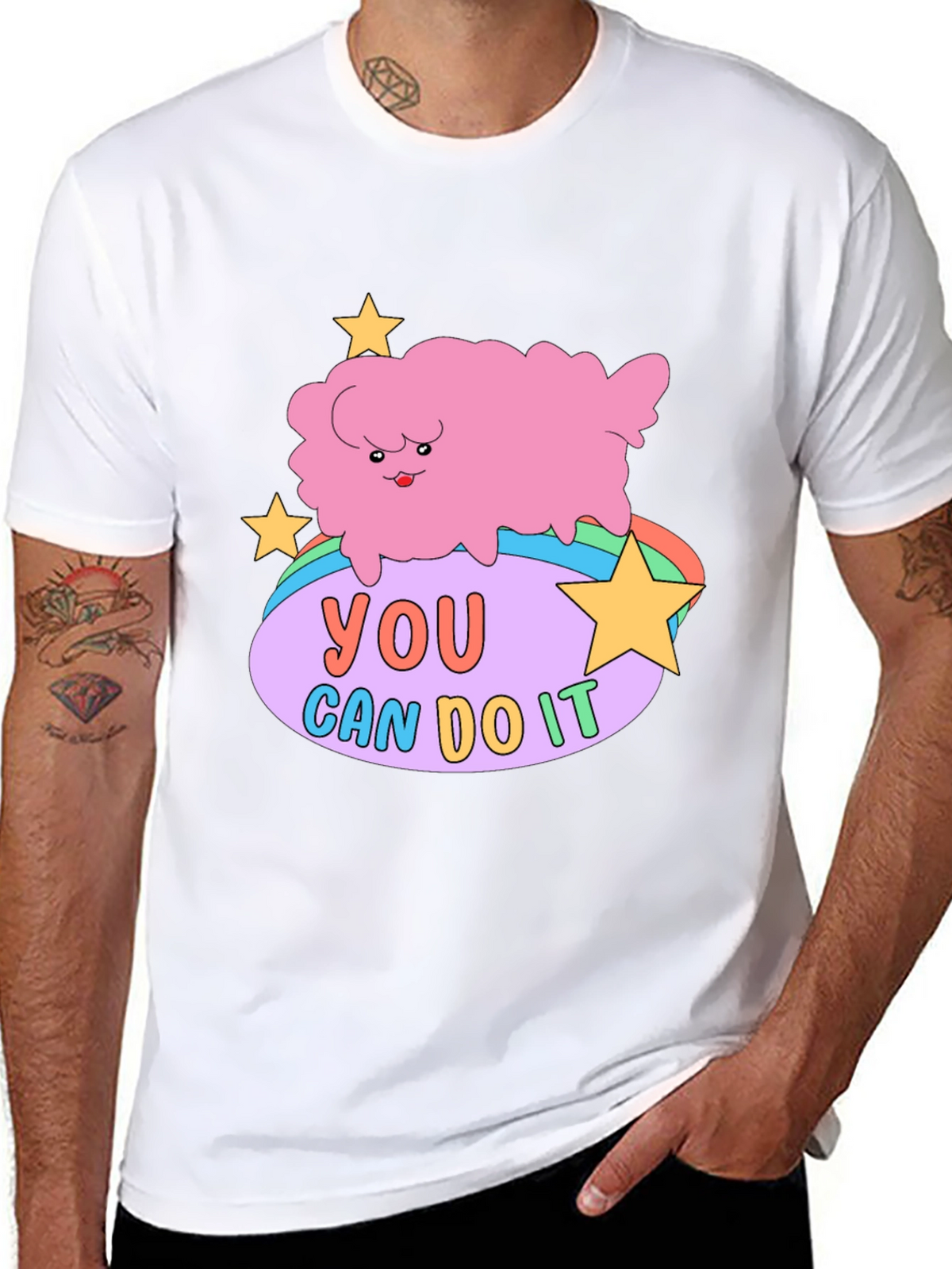 Motivating Cartoon Cloud Black T-Shirt