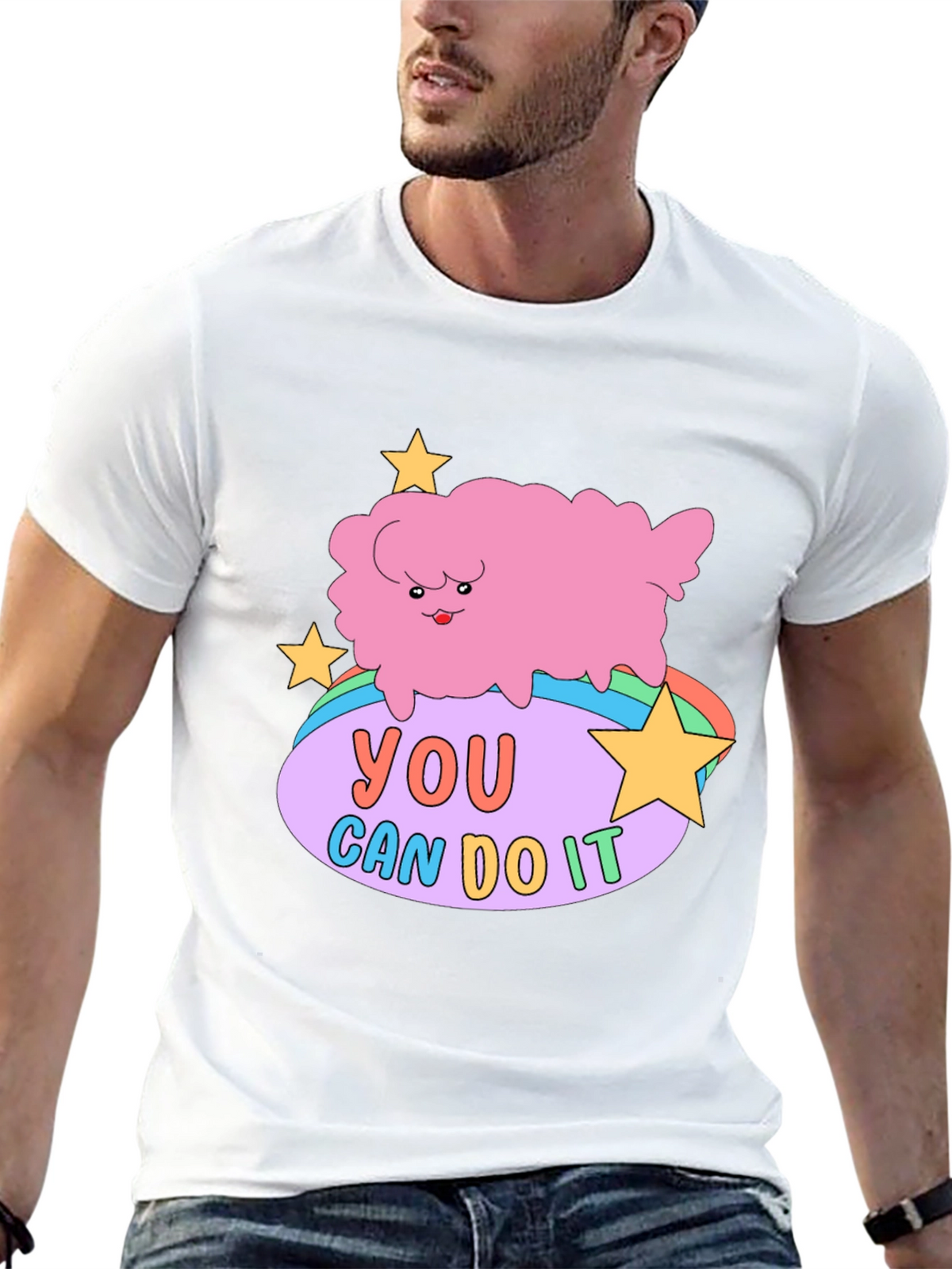 Motivating Cartoon Cloud Black T-Shirt