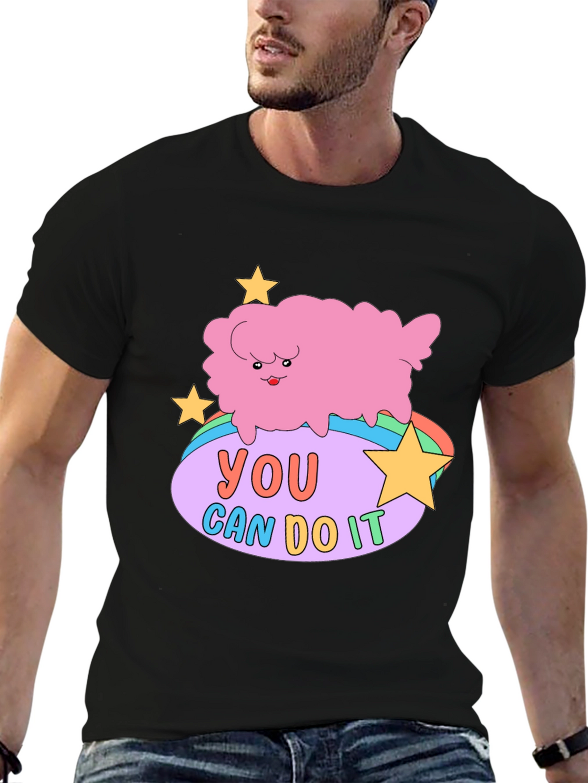 Motivating Cartoon Cloud Black T-Shirt