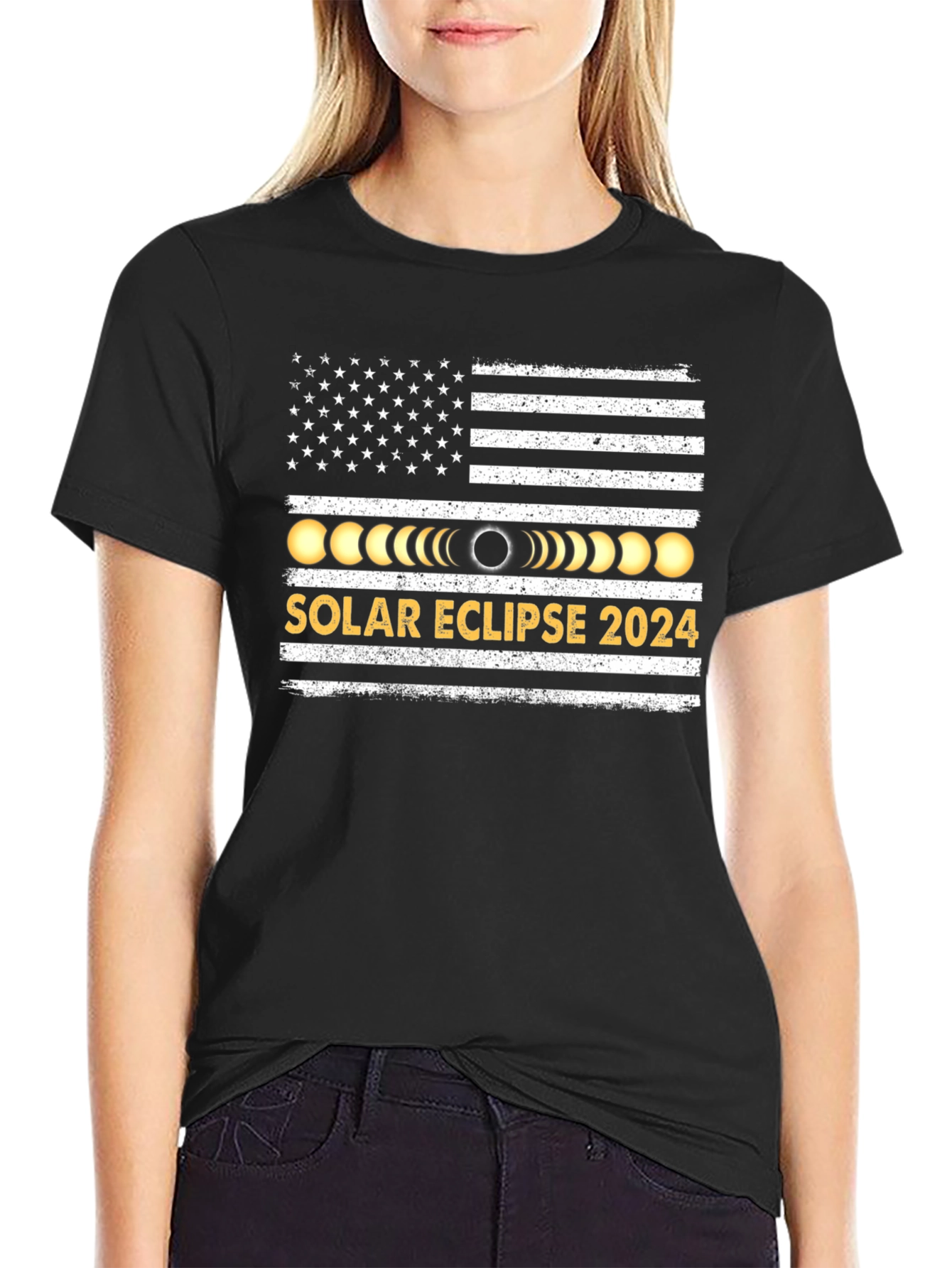 Solar Eclipse 2024 USA Flag T-Shirt